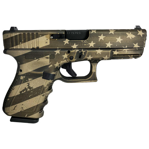 Glock G19 Gen 3 Custom 9mm, 4.02" Barrel, "USA Flag in Distressed Burnt Bronze", 15rd - Exclusive Guns | The Gun Shop