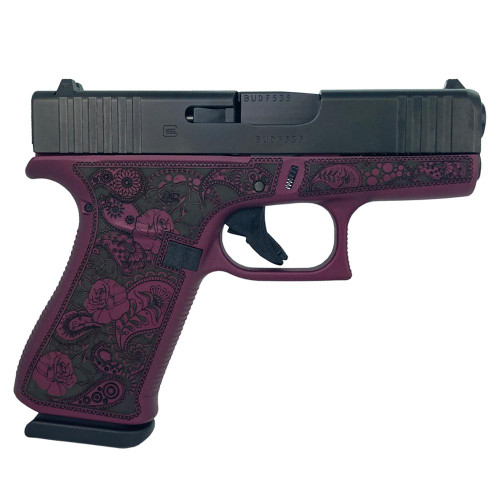 Glock G43x Custom 9mm, 3.41" Barrel, "Black Cherry Paisley Frame", 10rd - Firearm | The Gun Shop