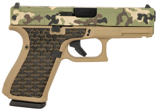 Glock G19 Gen 5 MOS 9mm, 4.02" Barrel, Hunter Cerakote, Coyote Tan Frame, YNOT Lasered Grip, 15rd - Firearm | The Gun Shop