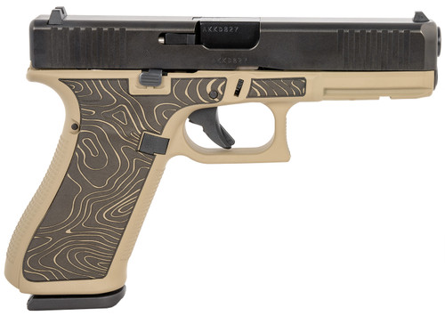 Glock 17 Gen 5 9mm, 4.5" Barrel, Flat Dark Earth Frame, Black Slide, Topography Grip, 17rd - Firearm | The Gun Shop