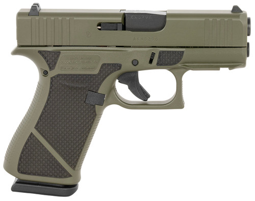 Glock G43X 9mm, 3.41" Barrel, Olive Drab Green, Diamond Stippling Grip, 10rd - Firearm | The Gun Shop