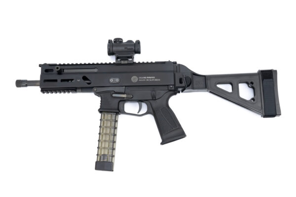 Grand Power Stribog Peace Keeper Package, SP9A1 Gen2, 9mm, 8" Barrel, Sig Romeo-MSR, Folding SB Tactical Brace, Black, 6 x 30rd Magazines, US Peace Keeper SMG/SBR Case