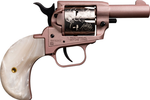 Heritage Barkeep Roses 22 LR, 2" Barrel, Rose Gold Frame, Engraved Cylinder, White Grip, 6rd - Concealed Carry Guns | The Gun Shop