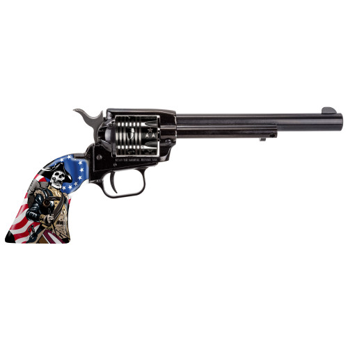 Heritage Rough Rider 22 LR, 6.5" Barrel, Custom Red/White/Blue Skeleton Grips, Engraved Cylinder, 6rd - Collector Guns | The Gun Shop
