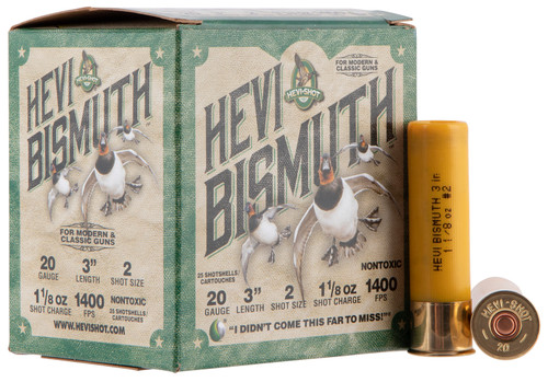 HEVI-Shot 20 Ga, 3", Max Dram, 1 1/8 oz, Bismuth, 2 Shot, 25Bx/10Cs - Ammo | The Gun Shop