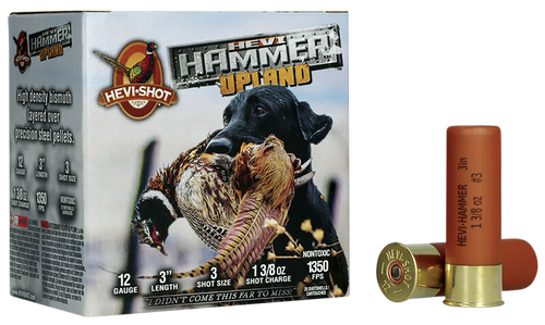HEVI-Shot Upland 12 Ga, 3", 1 3/8 oz, Bismuth, Hevi-Hammer, 3 Shot, 25rd Box - Ammo | The Gun Shop