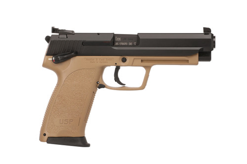 HK USP Expert 45 ACP, 5.2" Barrel, Flat Dark Earth Frame, Black Slide, 12rd - Exclusive Guns | The Gun Shop