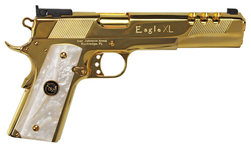 Iver Johnson 1911 Deluxe 10mm, 6" Barrel, 24k Gold, White Synthetic Grip, 8rd - 1911 Guns | The Gun Shop