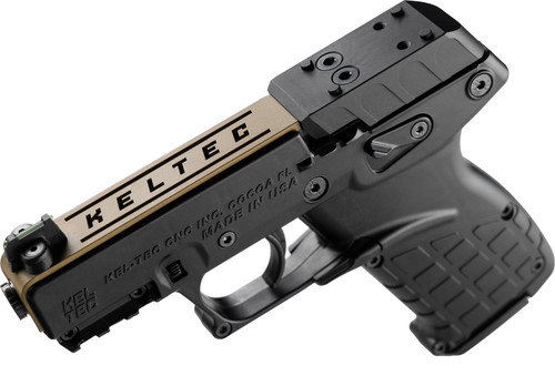 Kel-Tec P17 Sports South Exclusive 22 LR, 3.8" Threaded Barrel, Black, Exclusive Tan Optic Ready Slide, 16rd - Exclusive Guns | The Gun Shop