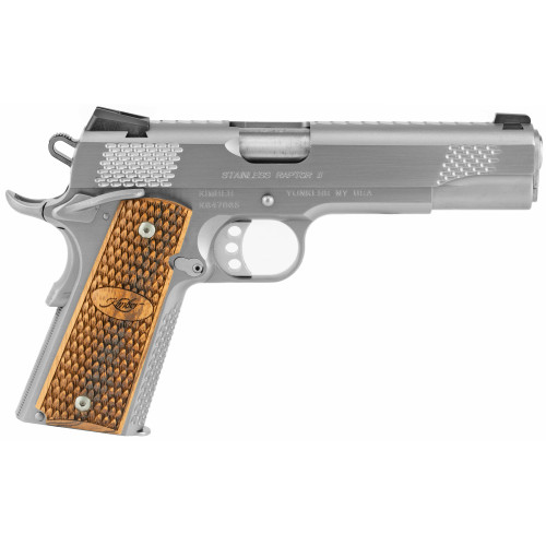Kimber Raptor II 1911 45 ACP, 5" Barrel, Silver, Zebrawood Grip, CA Compliant, 8rd - 1911 Guns | The Gun Shop