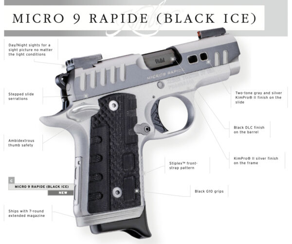 Kimber Micro 9 Rapide Black Ice 9mm, Day/Night Sights, Two-Tone, 7rd
