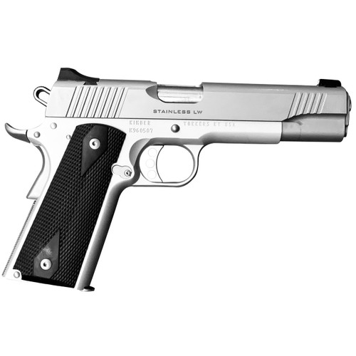 Kimber Stainless LW 1911 45 ACP, 5" Barrel, Silver, Black Rubber Grips, 7rd - 1911 Guns | The Gun Shop
