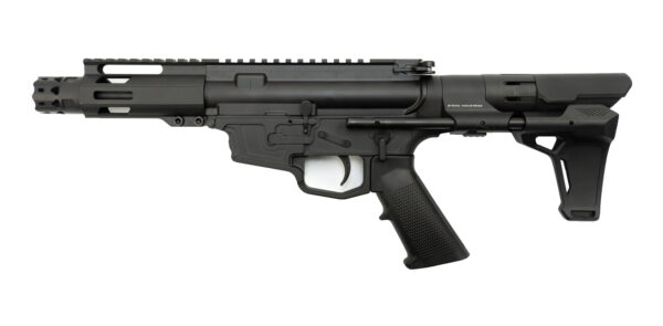 MCM DS9-S 9mm Rear Charging Pistol, 5" Barrel, MP5 Mag, Strike Industries PWD Brace, Black Cerakote