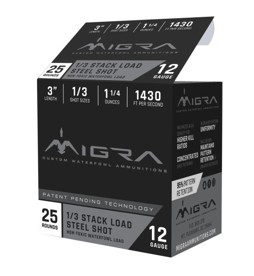 Migra Stacked Steel Ammo 12ga, 3in, 1.25oz, 1-3 Shot 25rd (10 per case) - Ammo | The Gun Shop