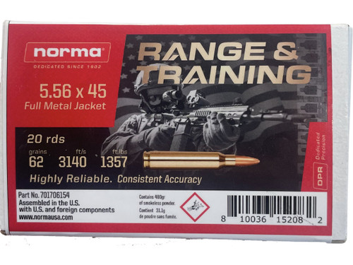 Norma Range & Training 5.56x45mm, 62gr, Full Metal Jacket, 20rd Box - Ammo | The Gun Shop