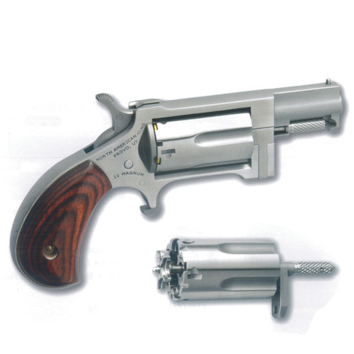 North American Arms Sidewinder, Single Action, Revolver, 22 WMR, 1.5" Barrel, Stainless, Silver, Wood Grips, Fixed Sights, 5rd, Swing-out Style Cylinder Assembly - Concealed Carry Guns | The Gun Shop