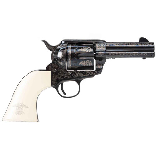 Pietta Great Western II 9mm, 3.5" Barrel, Ultra Ivory Engraved Liberty Eagle Grip, 6rd - Collector Guns | The Gun Shop