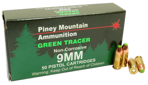 Piney Mountain Green Tracer 9mm, 119gr, Full Metal Jacket, 20rd Box - Ammo | The Gun Shop