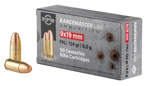 PPU Rangemaster 9mm, 124gr, 1263 fps, Full Metal Jacket, 1000rd Case - Ammo | The Gun Shop