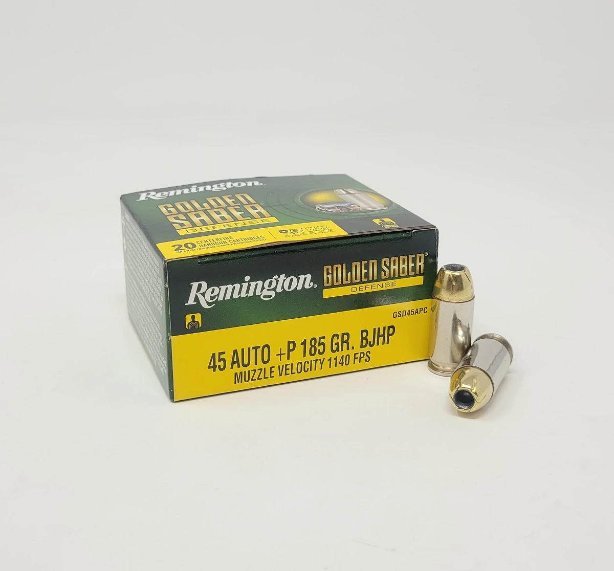 Remington 45 Auto +P Ammunition Golden Saber Defense GSD45APC 185 Grain ...
