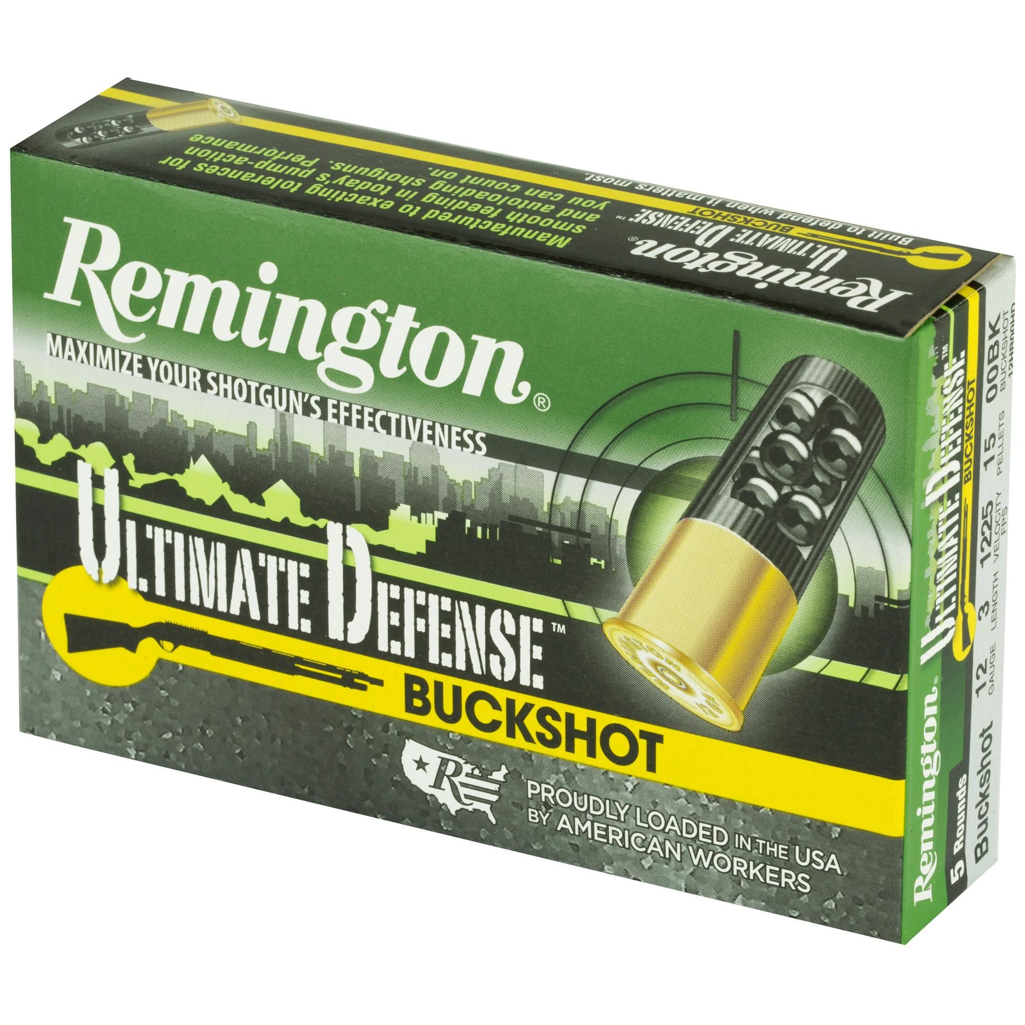 Remington Ultimate Defense Buckshot, 12 Gauge 3", 00 Buck Shotshell, 15 ...