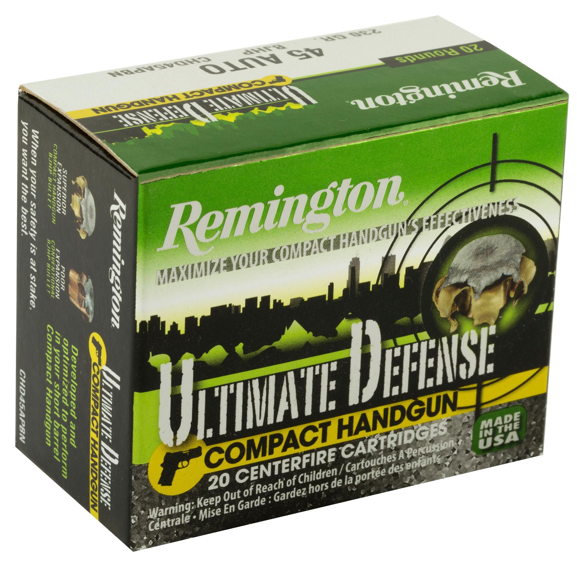 Remington Compact Ultimate Home Defense, 45ACP, 230 Grain, Brass ...