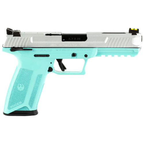 Ruger 57 TALO Edition 5.7x28mm, 4.94" Barrel, Turguoise Frame, Silver Slide, Manual Safety, 20rd - Firearm | The Gun Shop