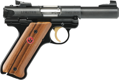 Ruger Mark IV Limited 22 LR, 4" Barrel, Blued Frame, Smooth Rosewood Grip, 10rd - Exclusive Guns | The Gun Shop