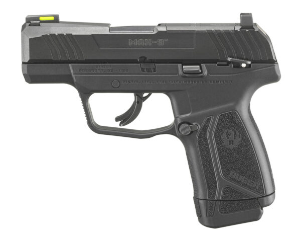 Ruger, MAX-9, Semi-automatic, Striker Fired, Sub-Compact, 9mm, 3.2" Barrel, Black Oxide Finish, Polymer Frame, Thumb Safety, Optic Ready, Front TFO Night Sight, 10Rd, 2-10Rd Magazines