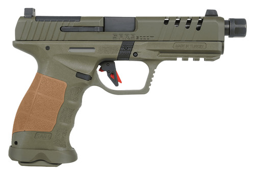 SAR SAR9 SOCOM 9mm, 5.2" Threaded Barrel, Olive Drab Green, Tan Grip, 17rd - Firearm | The Gun Shop