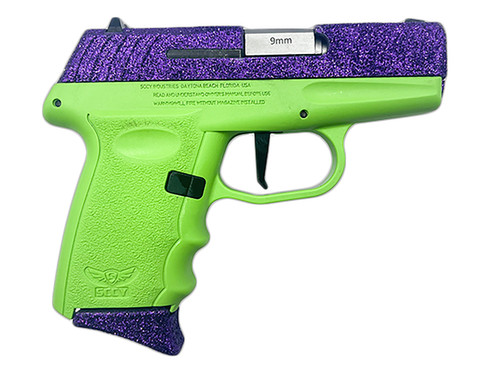 SCCY DVG-1 9mm, 3.1" Barrel, Purple Glitter Slide, Lime Green Frame, 10rd - Concealed Carry Guns | The Gun Shop