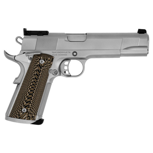 Tisas 1911 Match 45 ACP, 5" Barrel, Stainless Steel, Tan/Black G10 Grips, 8rd - 1911 Guns | The Gun Shop