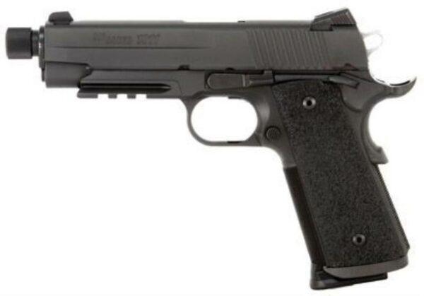 SIG 1911 45 ACP 4.9In TAC OPS BLK SAO Siglite Ergo XT Grip (4) 8RD Steel MAG Rail Threaded (.578X28 RH)