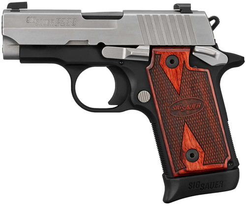 Sig Sauer P238 Two-Tone 380 ACP, 2.7" Barrel, Silver Slide, Black Frame, Rosewood Grip, 7rd - Concealed Carry Guns | The Gun Shop