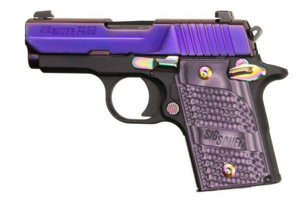 Sig P938 9mm, 3" Barrel, Purple Purple Lava Finish, Purple G10 Piranha Grips, 6rd