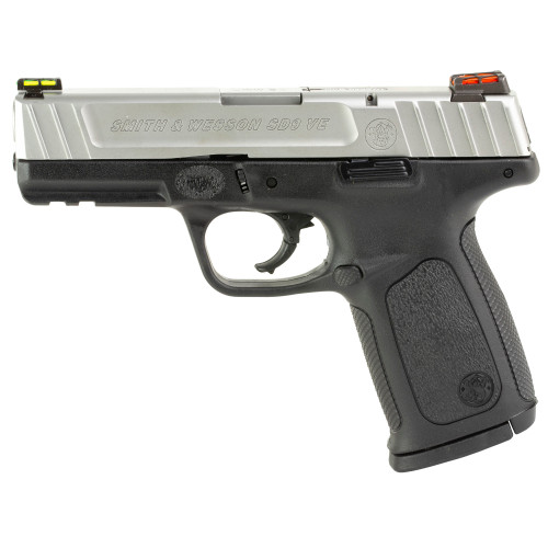 Smith & Wesson SD9VE 9mm, 4" Barrel, Silver Frame, Black Grip, 16rd - Firearm | The Gun Shop