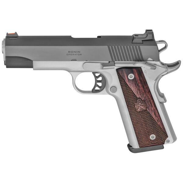 Springfield Ronin Operator 1911, Full Size, 9mm, 4.25" Barrel, Blued Slide, Satin Aluminum Cerakote Steel Frame, Wood Grips, 9 Round, Fiber Optic Front Sight