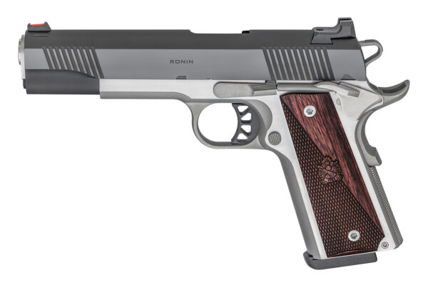 Springfieldngfield, Ronin, Semi-automatic, 1911, Full Size, 10MM, 5" Barrel, Blued Slide, Wood Grips, Stainless Frame, Fiber Optic Front Sight, 1 Mag, 8Rd