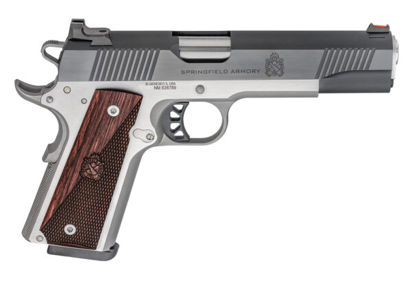 Springfieldngfield, Ronin, Semi-automatic, 1911, Full Size, 10MM, 5" Barrel, Blued Slide, Wood Grips, Stainless Frame, Fiber Optic Front Sight, 1 Mag, 8Rd