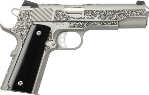 Springfield Garrison Lipsey's Exclusive 45 ACP, 5" Barrel, Engraved Stainless Steel, Ebony Wood Grip, 7rd - 1911 Guns | The Gun Shop