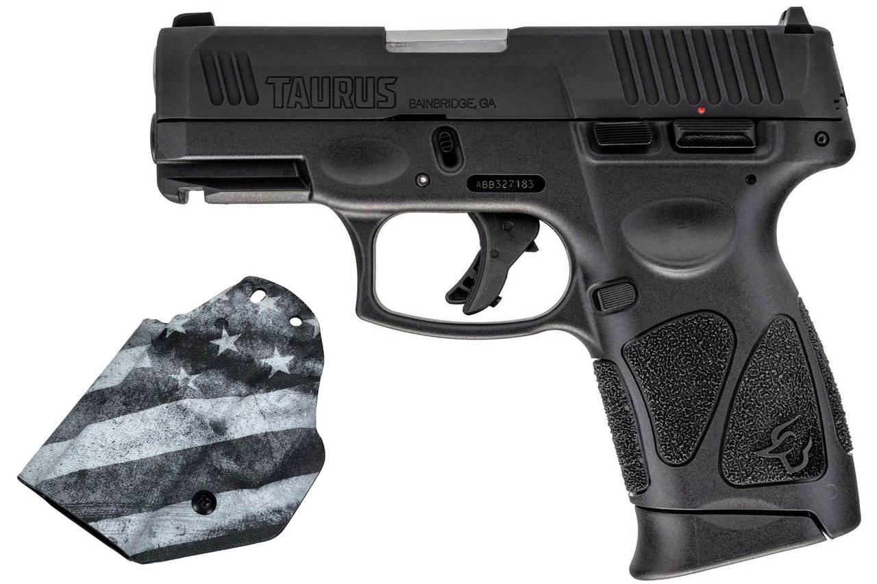 Taurus G3c 9mm, 3.26" Barrel, Black, Includes B&W American Flag Holster, 12rd - New for 2023 | The Gun Shop