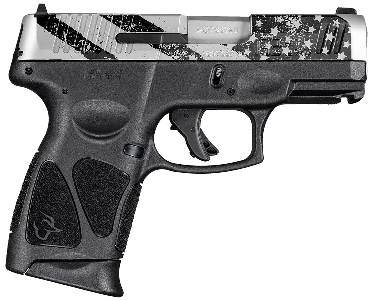 Taurus G3c 9mm, 3.26" Barrel, Black Engraved USA Flag, Stainless Steel Slide, 12rd - Taurus | The Gun Shop