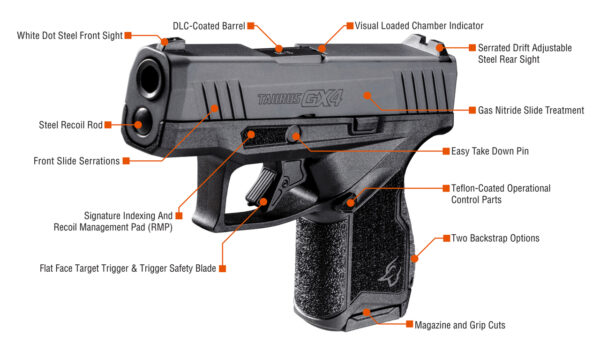 Taurus GX4 9mm, 3.06" Barrel, Fixed Front/Adj. Rear, Black, 2x 11rd
