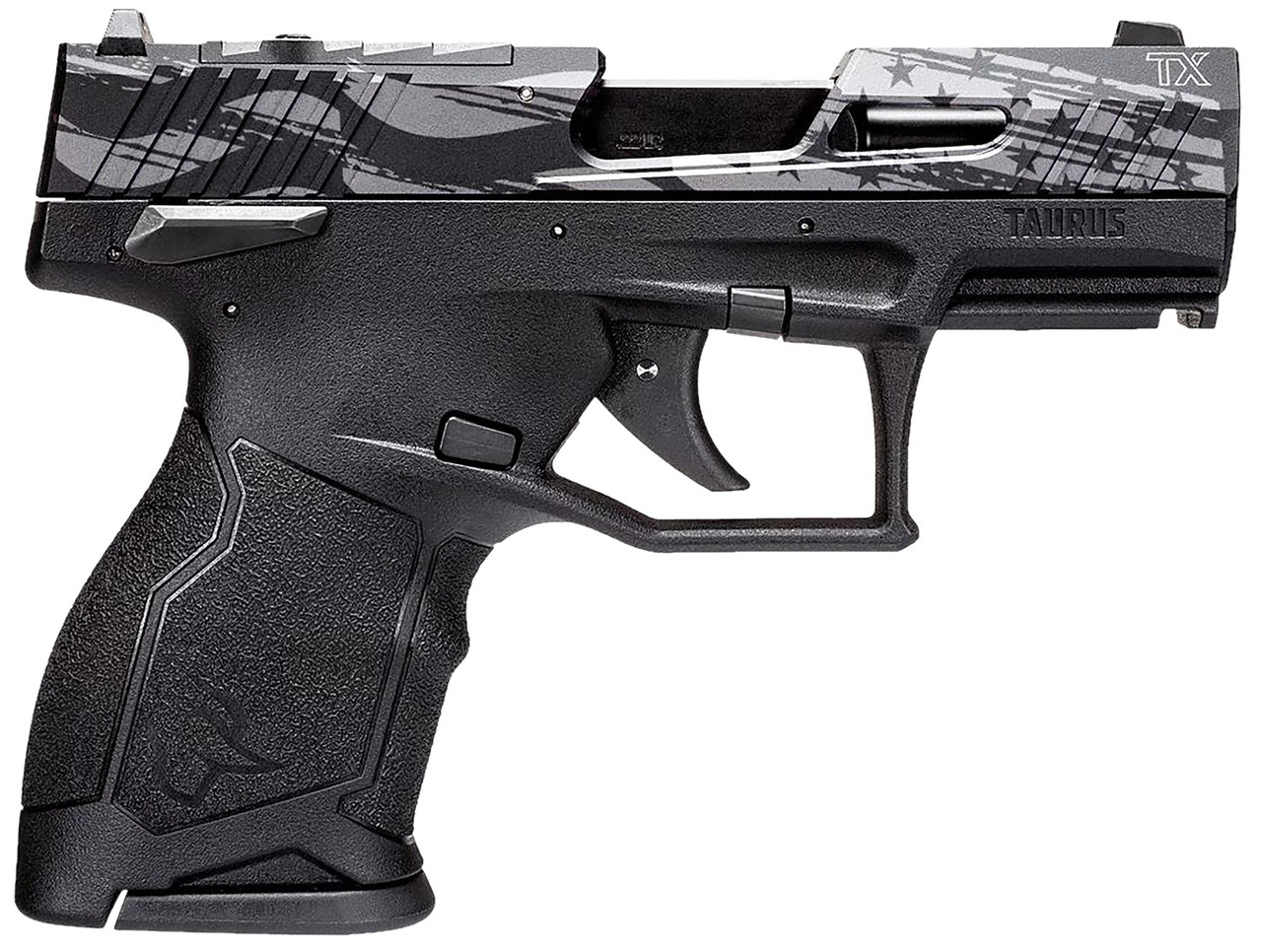 Taurus TX22C TORO 22 LR, 3.6" Threaded Barrel, Black, Engraved Distressed USA Flag Slide, 13rd - Taurus | The Gun Shop