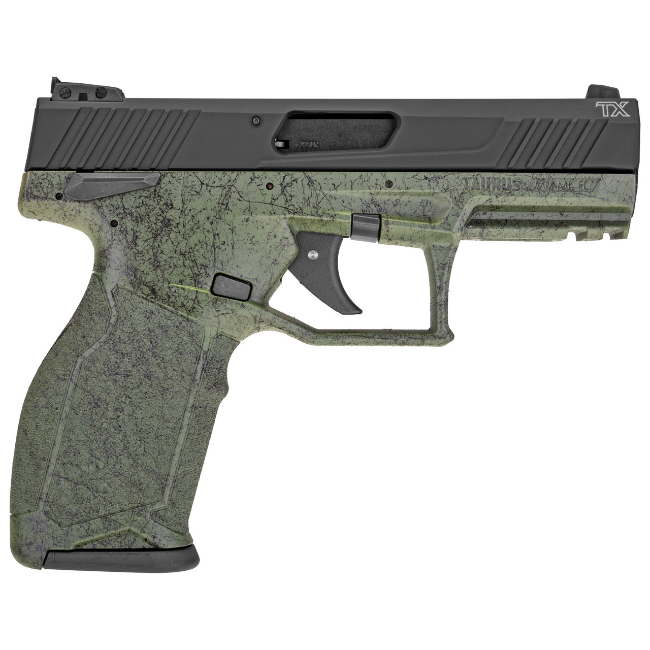 Taurus TX22 .22 LR, 4" Barrel, Manual Safety, Threaded Barrel, Green Splatter, 10rd - Target Shooting | The Gun Shop