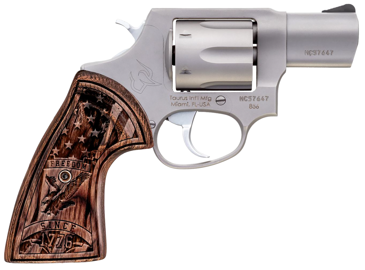 Taurus 605 357 Magnum/38 Special +P, 2" Barrel, Stainless Steel, USA Flag Walnut Grip, 5rd - Taurus | The Gun Shop
