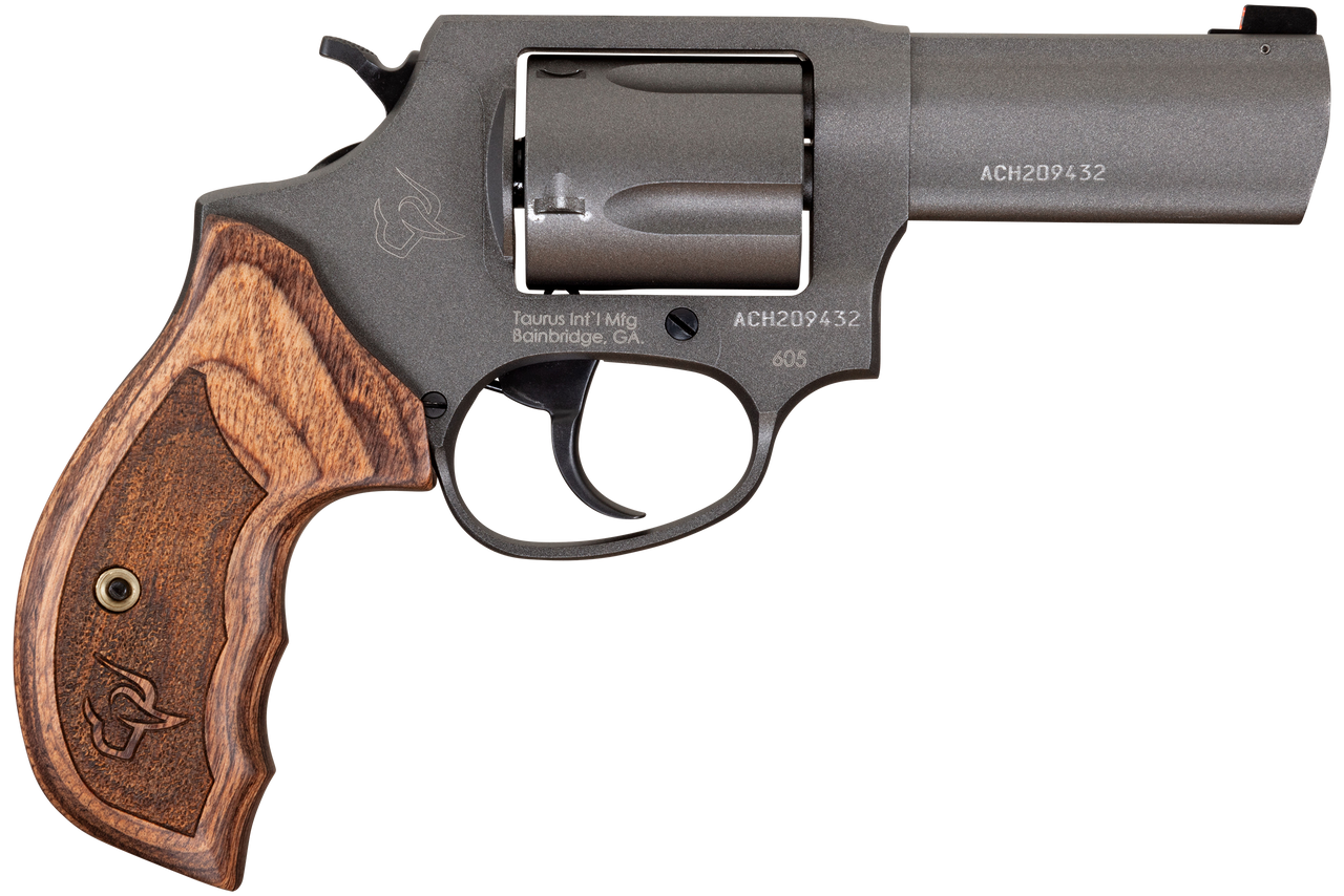 Taurus 605 38 Special/357 Mag, 3" Barrel, Altamont Wood Grip, Tungsten Gray Cerakote, 5rd - Taurus | The Gun Shop