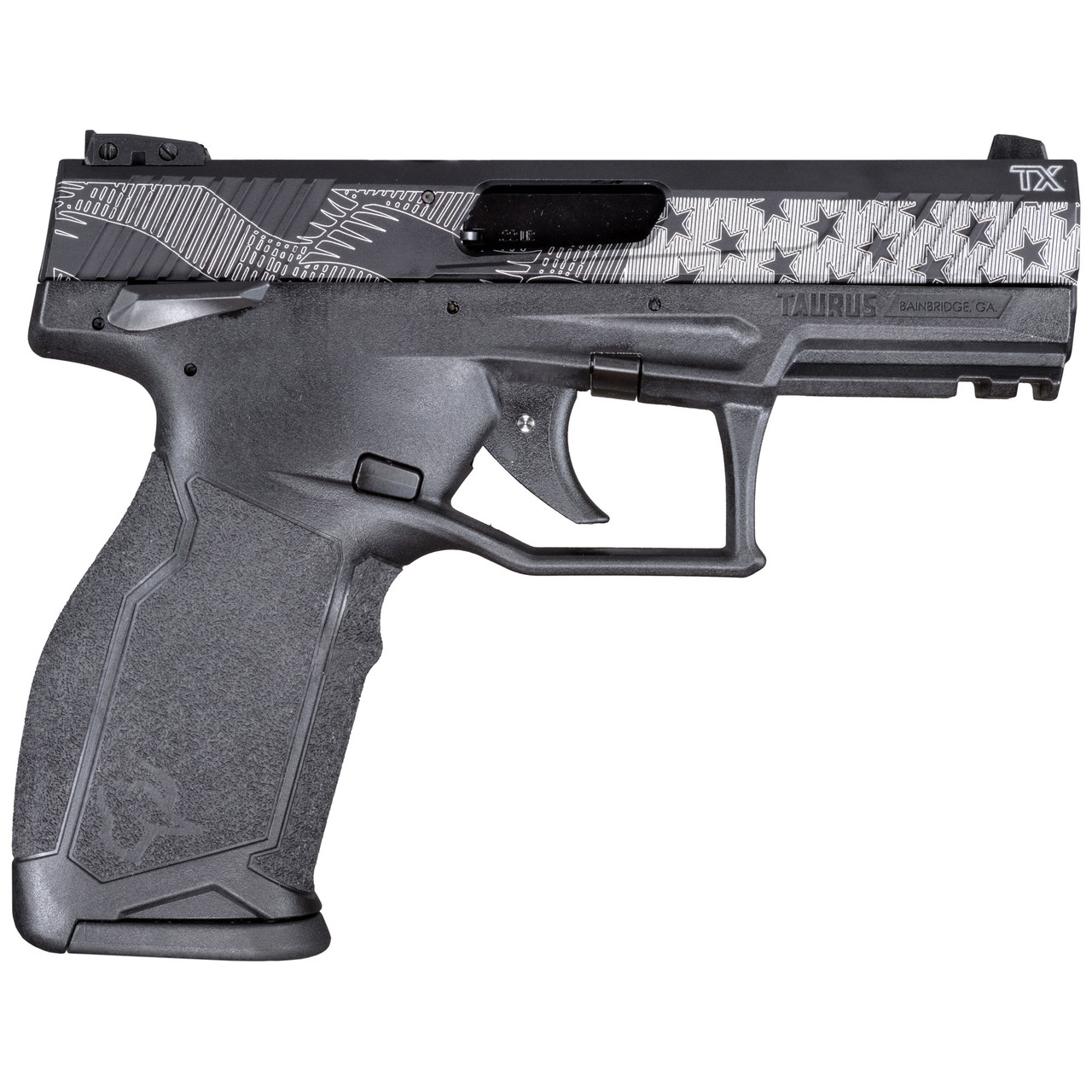 Taurus TX22 .22 LR, 4" Threaded Barrel, Engraved US Flag, Black, 10rd - Cyber Monday | The Gun Shop