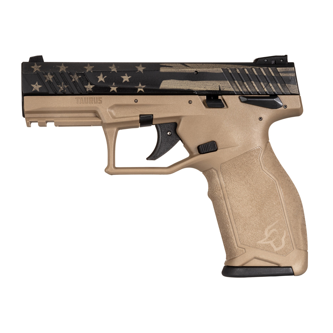 Taurus TX22 22 LR, 4.1" Barrel, Flat Dark Earth Frame, US Flag Distressed on Slide, 10rd - Collector Guns | The Gun Shop