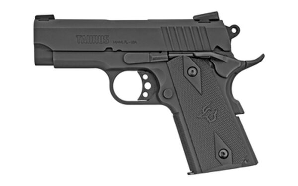 Taurus, PT1911, Officer, 3.5" Barrel, Steel Frame, Blue Finish, Rubber Grips, Heinie Sights, with Rail, 8Rd, 2 Magazines